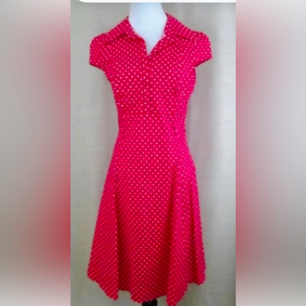 NWOT Petal “Soda Fountain” 50s dress Red White Dot Cotton sleeve 2x
